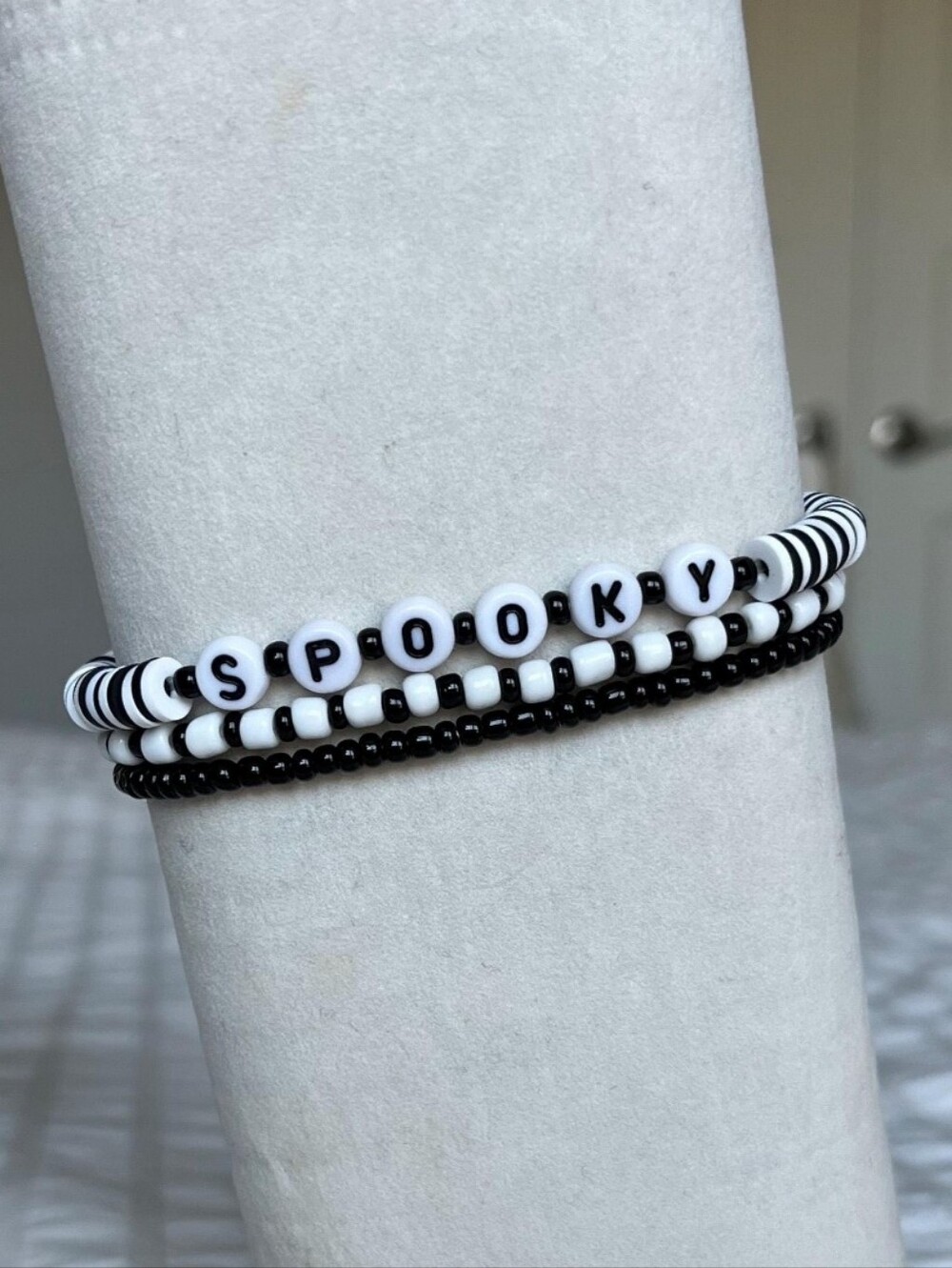 'Spooky' Halloween-Inspired Handmade Beaded Clay Bracelets Set Of 3